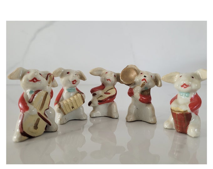 Vintage Porcelain Miniature Rabbit Band, 5 Piece Bunny Band ...