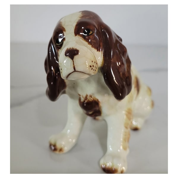 Vintage Hound Dog Figurine Japan, Cocker Spaniel Figurine Brown Ears and Tail, Vintage Dog Figurine Collection