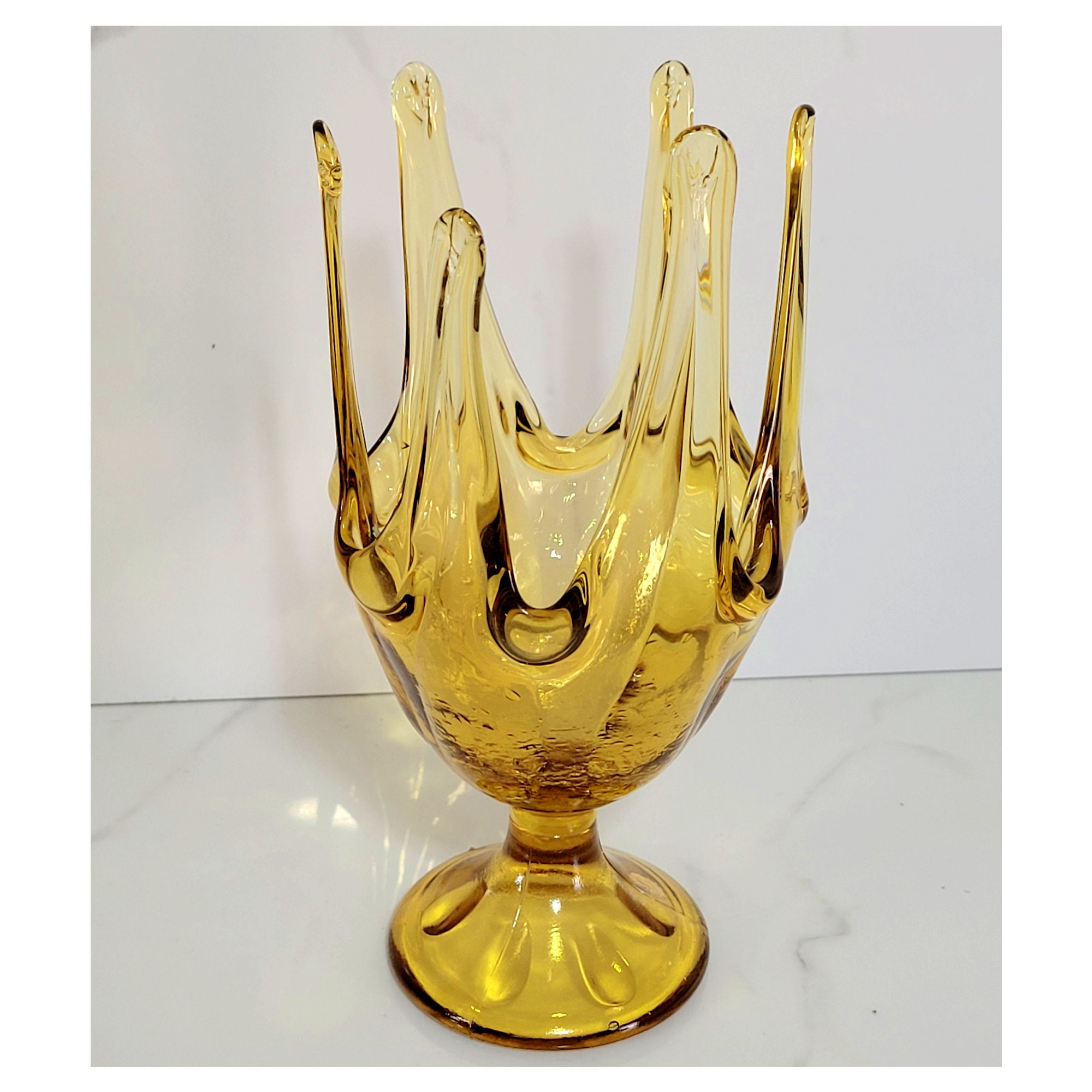 Vintage MCM Amber Art Glass Amber Stretch Vase Amber Swung Etsy