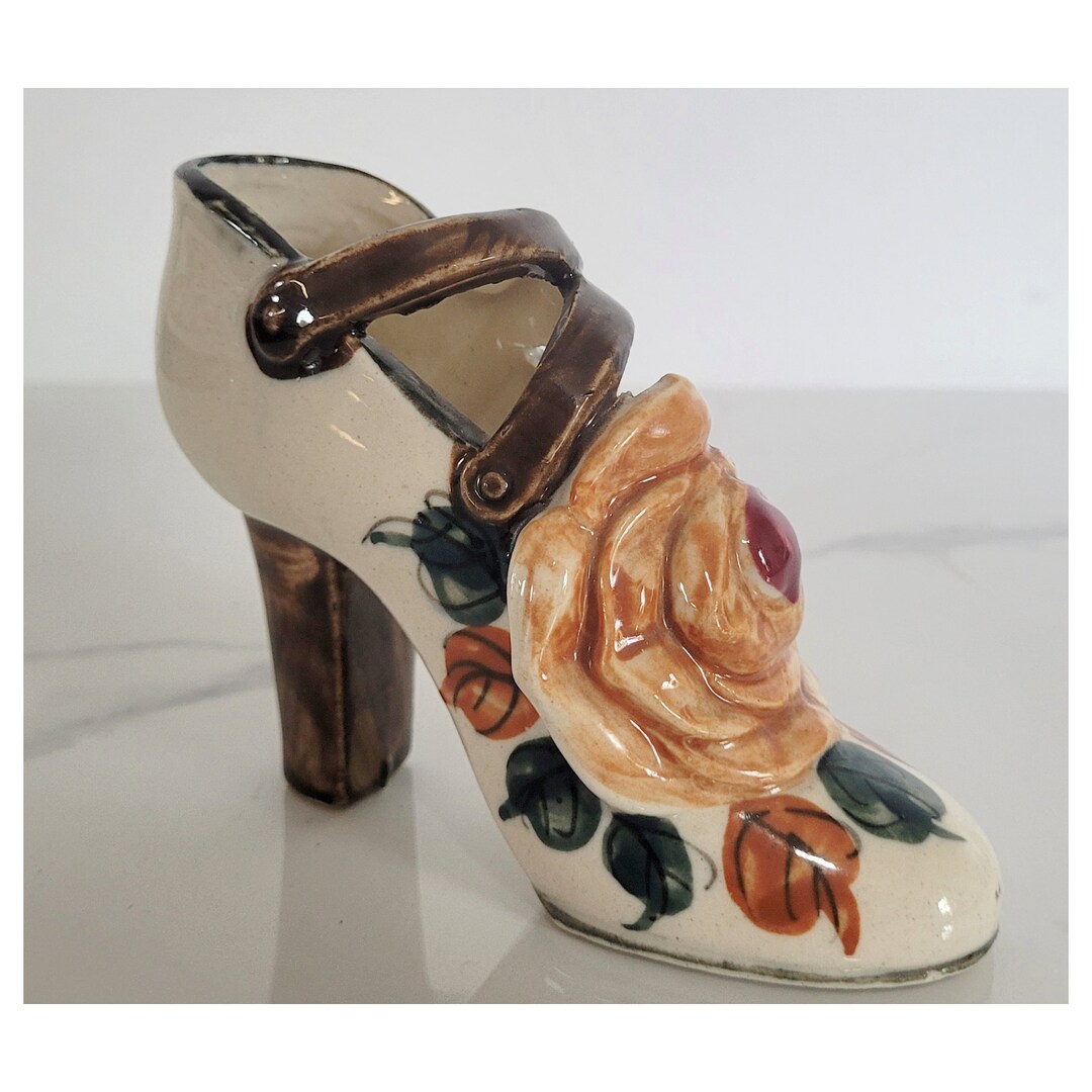 Ceramic Mary Jane Shoe Figurine With High Heel and Large