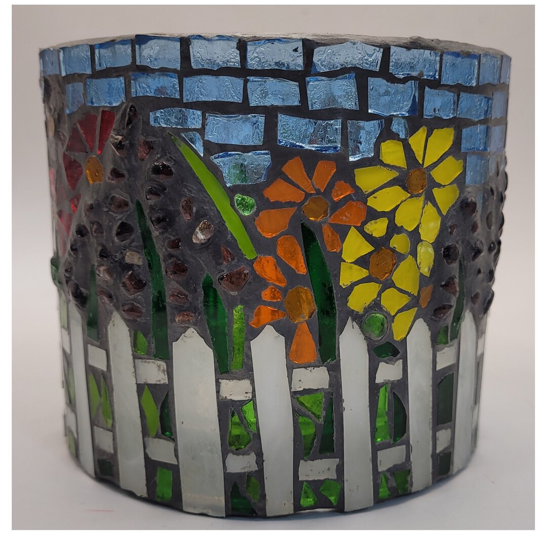 Stained Glass Mosaic Candle Holder Mosaic Short Vase Garden Etsy