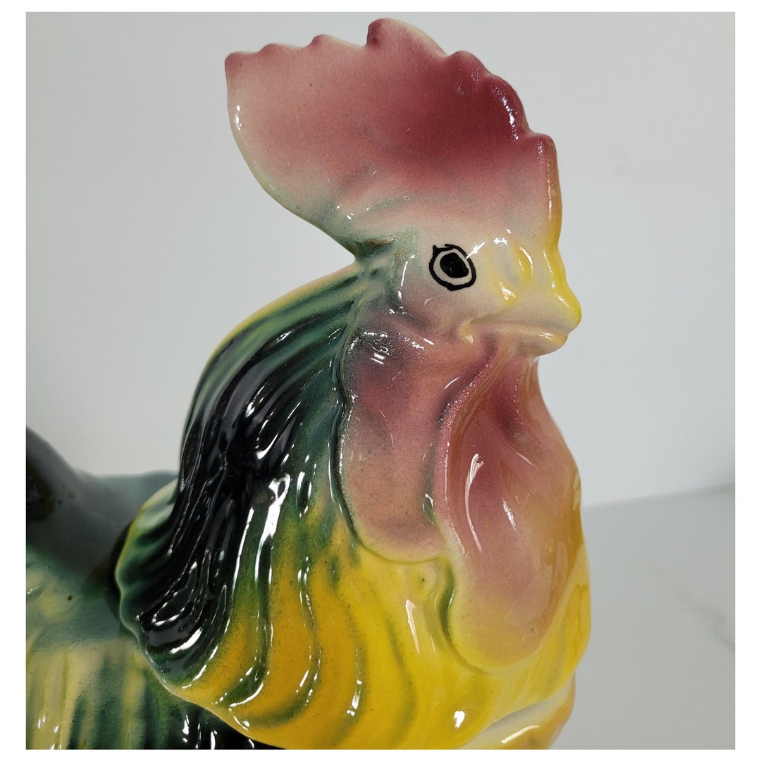 Vintage Ceramic Rooster Canister Rooster Container Pink Etsy