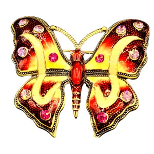 Butterfly Brooch with Enamel and Rhinestones; Circa 1970s