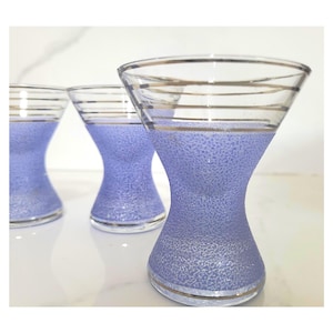 Vintage Barware, Lavender & Sliver Art Dec Glassware, Deco Barware, Deco Sliver Trimmed Textured Vintage Barware, Set of 4 Glasses