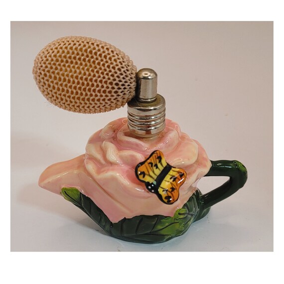 Rose Tea Pot Shaped Atomizer with Butterfly, Vint… - image 2