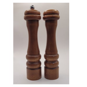 Vintage Wooden Pepper Grinder and Salt Shaker Tall 10&quot;, Vintage Kitchen Salt & Pepper