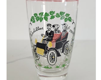 Vintage 1904 Cadillac Libbey Drinking Glasses Red Top Trim Set of 5