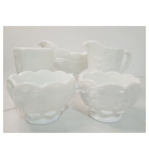 Vintage Westmoreland Milk Glass Gravy Boat, Creamer and Sugar, Berry Bowls, Harvest Grape, Vintage Milk Glass, Vintage Kitchen