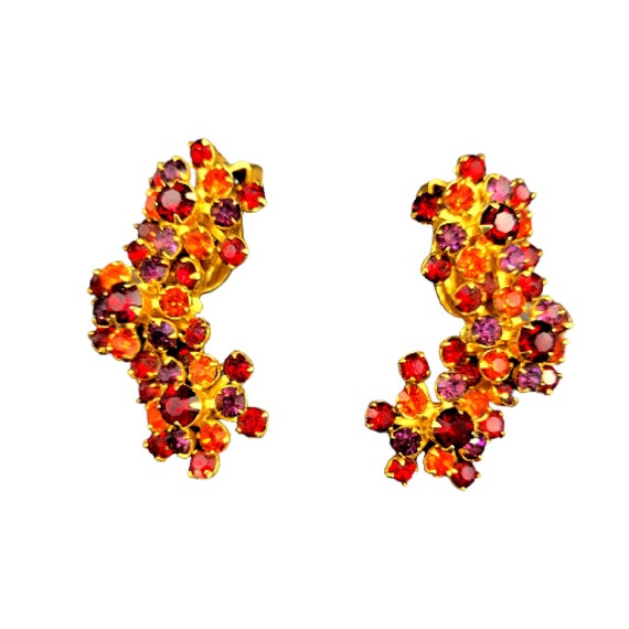 Vintage Flower Trio Rhinestone Earrings; 1950s Er… - image 1