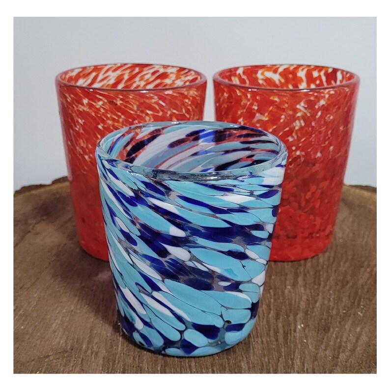 Vintage Blown Glass Tumblers Blue Glass Tumbler Red Glass Etsy