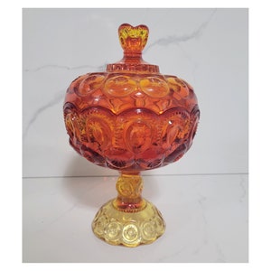 Vintage LE Smith Amberina Lidded Compote, Amberina Moon and Stars, Vintage Smith Compote, Smith Collectable Glass