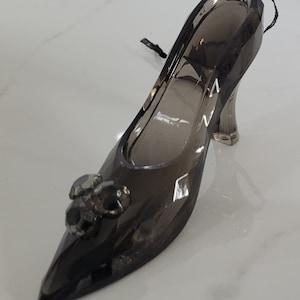 Vintage Black Acrylic Stiletto Shoe Ornament, Dark Gray Shoe Figurine, Black High Heel Shoe Figurine