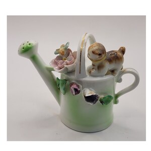 Vintage Porcelain Kitten on Water Can Figurine, Ucagco Japan Porcelain Kitten on Water Can