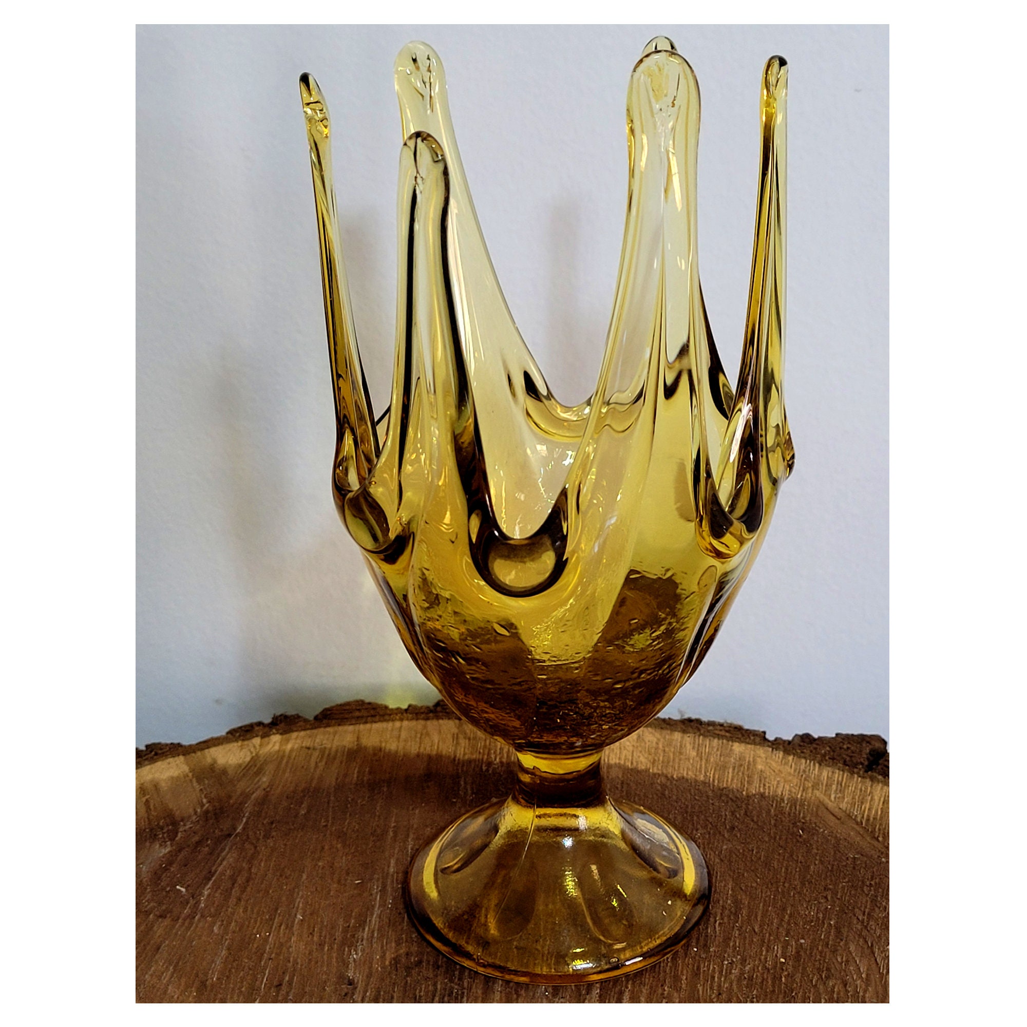 Vintage MCM Amber Art Glass Amber Stretch Vase Amber Swung Etsy
