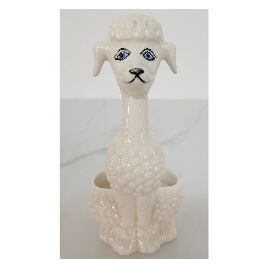 Vintage White Ceramic Poodle Lipstick Holder, 1960s Era Poodle, Poodle