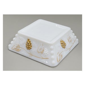 Westmoreland Milk Glass Ashtray Grapevine Pattern with Gold, Vintage Glass Ashtray