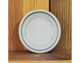 Chunky Restaurant Ware Butter Pat with Green Border Stripes, Vintage Butter Pat