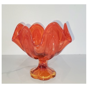 Vintage Orange Amberina Compote, L E Smith Glass Compote, MCM Amberina Glass Compote, Amberina Glass Collection