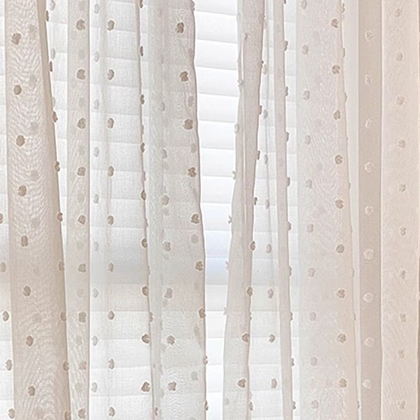 Transparenter Vorhang mit Bommel | Halbdurchsichtiger Fenstervorhang für Kinderzimmer | Maßgeschneiderter Boho-Vorhang in individueller Größe, 1 Panel