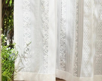 French Style Floral White Lace curtain | Elegant Baroque style Lace Curtain | Custom Size Romantic Lace sheer curtain panel | 1 panel