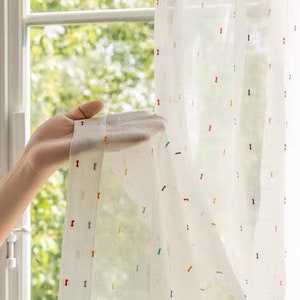 Colorful Dotted Sheer Curtain | Nursery coloured Spotted Pattern Cotton blend sheer curtain| Custom Size Bohemian sheer curtain 1 panel