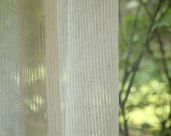 Striped Linen Sheer Curtain | Rustic linen Sheer Curtain | Custom size Bohemian style Off-White Striped Curtain | 1 panel