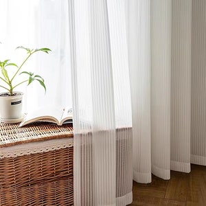 Extra Long Striped White Sheer Curtain | Semi Sheer Window Curtain | Custom sized White Yarn Curtain | Elegant white sheer curtain 1 panel