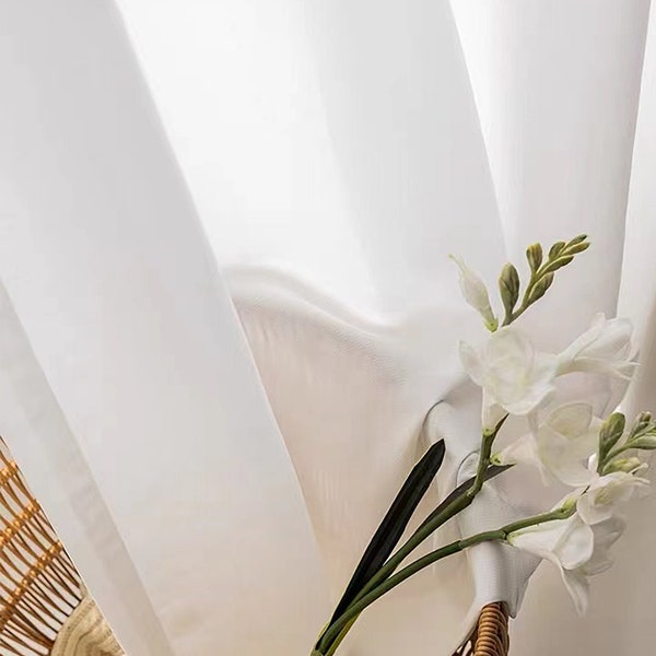 Pair of | Extra Thick Classic Pure White Sheer Curtains | Privacy Semi-sheer curtain panels | Custom Size Anti-Scratch white sheer curtains