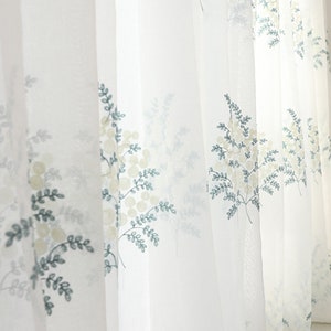 Pair of Flower Embroidery Pattern Sheer Curtain |Semi Sheer Curtain panels | Custom Size Living room Bouquet pattern curtains