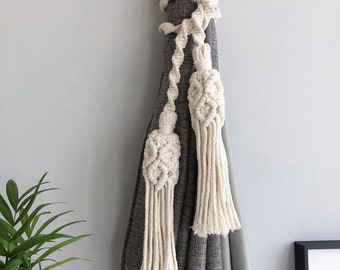 A Pair | Macrame Bohemian Tassels Curtain Tiebacks | Natural Cotton Rope Boho Woven Curtain hold back | Curtain Holders Window Decor