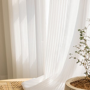 Striped White Sheer Curtain | Unlimited width Striped White Sheer Curtain | Curstom Size Elegant white sheer curtain 1 panel