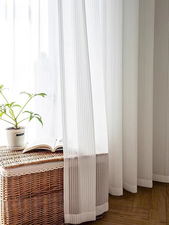 Extra Long Striped White Sheer Curtain Semi Sheer Window Curtain