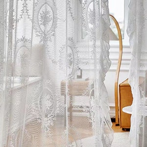 Pair of Victorian Style White Lace Curtain With Lace Trim Luxury ...