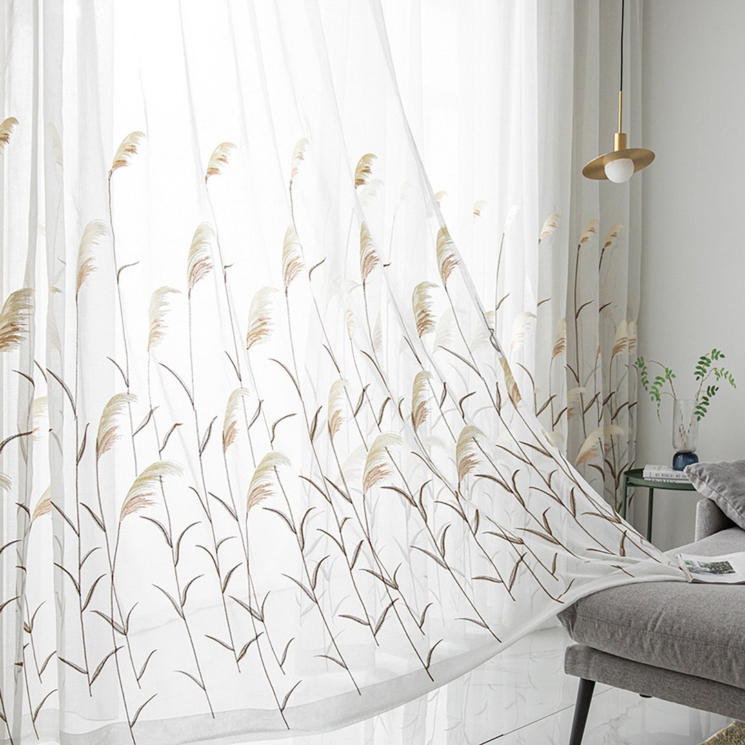 Embroidered Reed Sheer Curtain semi-sheer Window Curtain Custom Sized White  Yarn Sheer Curtain 1 Panel - Etsy