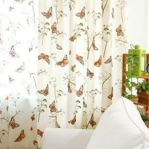 Multi-color Butterfly Pattern sheer curtain| Custom Size Living room Bedroom Curtain White Yarn Embroidered Butterfly sheer Curtain 1 Panel