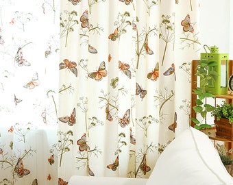 Voilage papillon multicolore | Rideau pour chambre à coucher aux dimensions personnalisées, voilage papillon brodé en fil blanc, 1 panneau