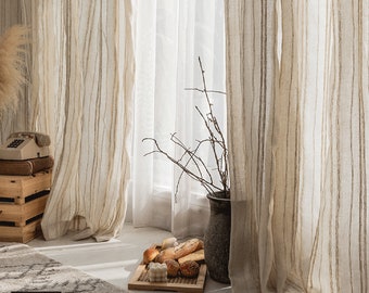 Linen sheer curtain | Shabby Chic Style Linen Sheer Curtain | Custom Size Rustic Bohemian Linen sheer curtain | 1 panel