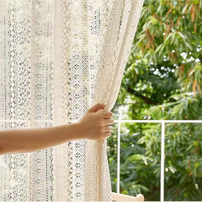 Extra Long Ivory COTTON Lace Curtain Elegant French Cotton Etsy Canada