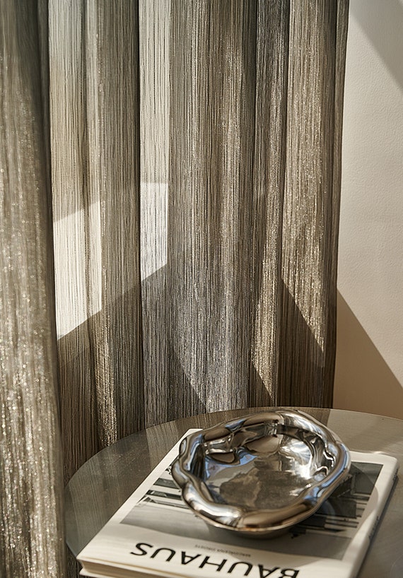 Pair of Grey Metallic Shimmer Shine Curtains Sparkle Etsy