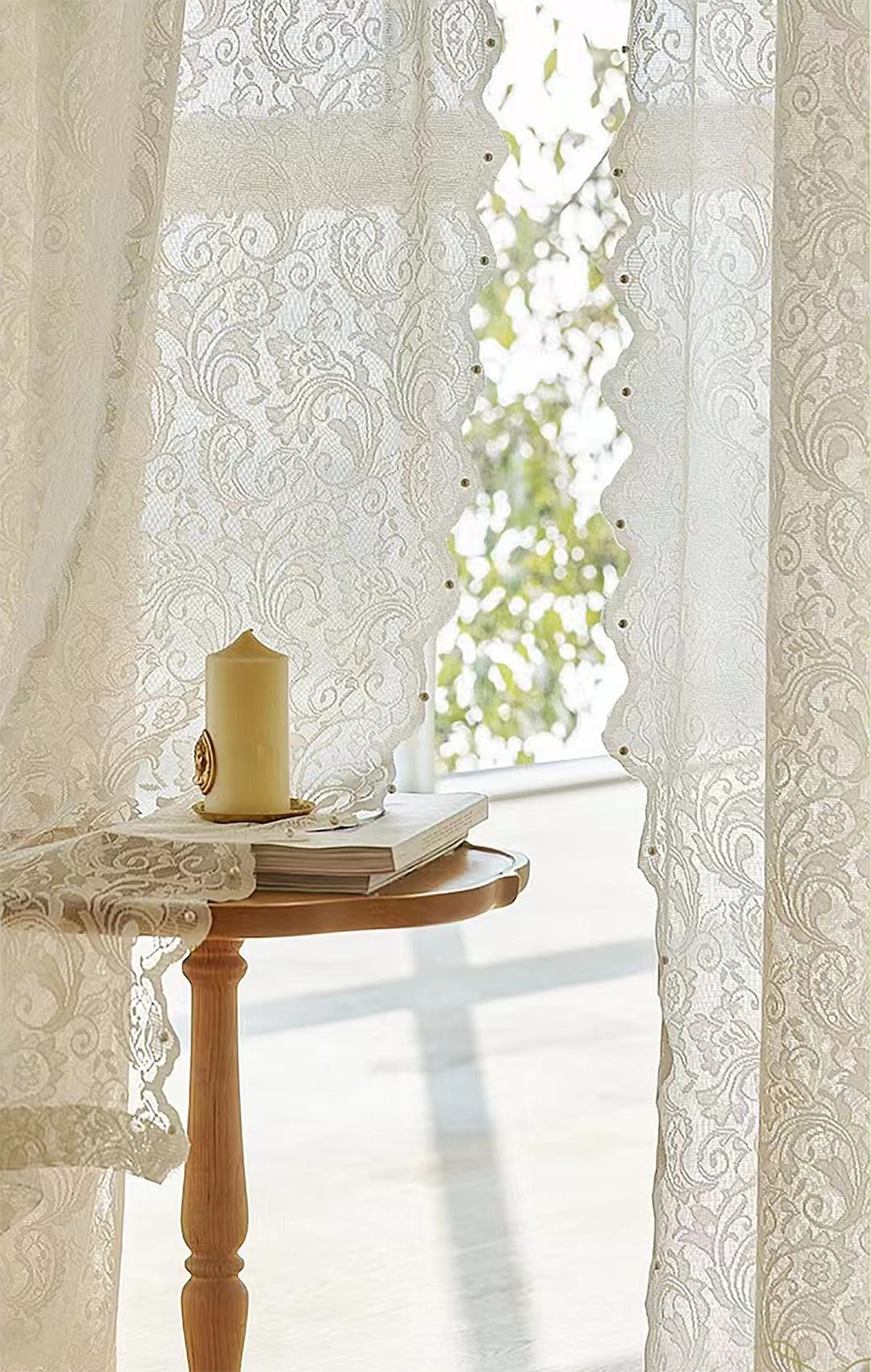 Extra Long White Lace Curtain With Lace Trim elegant Modern French Lace