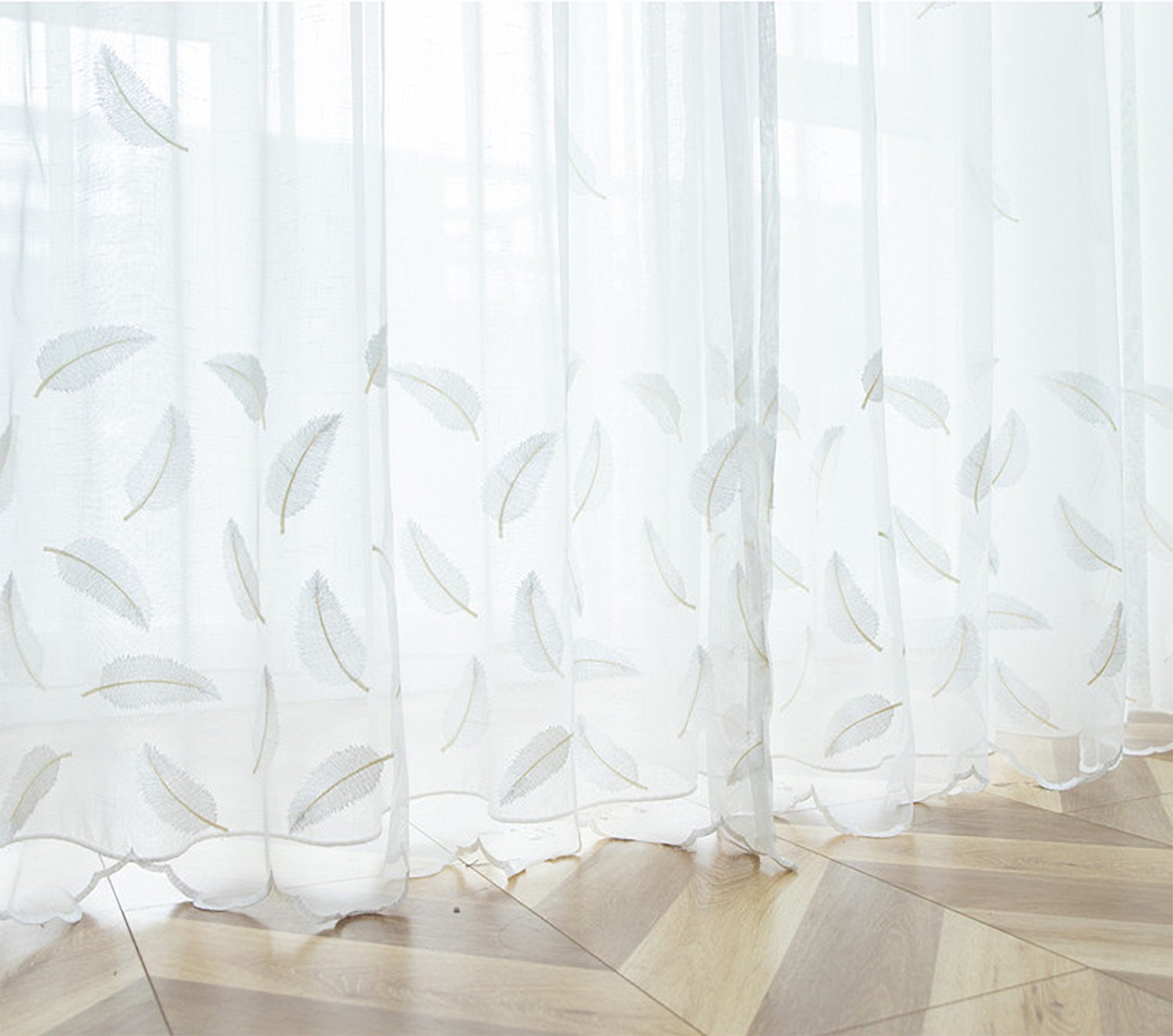 Paneles de cortinas transparentes de encaje blanco para sala de estar,  elegantes juegos de cortinas translúcidas filtrantes de luz para oficina (2