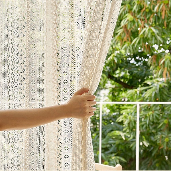 Extra long Ivory COTTON Lace curtain| Elegant French Cotton Lace Curtain for Living Room| Romantic Shabby Chi Cotton Lace curtain | 1 panel