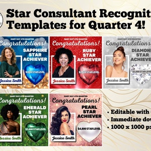 Mary Kay Star Consultant Recognition Templates, Quarter 4, Canva Template, Canva Mary Kay Template, Custom Mary Kay Template, Mary Kay