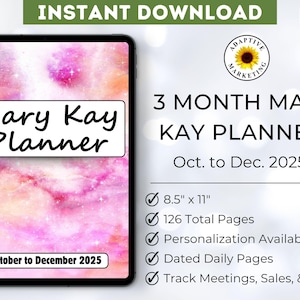 Digital Mary Kay Planner | 3 Month Edition | October to December 2025 | Mary Kay Planner | Mary Kay | Digital Mary Kay Planner |