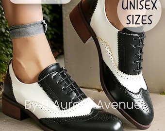 Plus Size Zweifarbige Wingtip Oxford Schuhe für Damen und Herren im Vintage-Stil der 1920er Jahre für formelle und Party-Garderobe