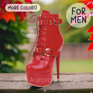 Sissy maid-platformlaarzen met stiletto hoge hakken voor heren, rollenspel paaldansschoenen, platformlaarzen heren rood zwart-wit grote maten