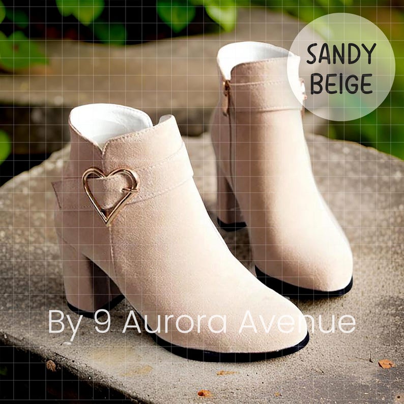 Suede Leather Ankle Length Boots For Men With Golden Heart Buckle Plus Size Womens Shoes For Men Transwoman shoes crossdresser shoes femboy shoes sissy shoes sissy maid cosplay red black beige 4