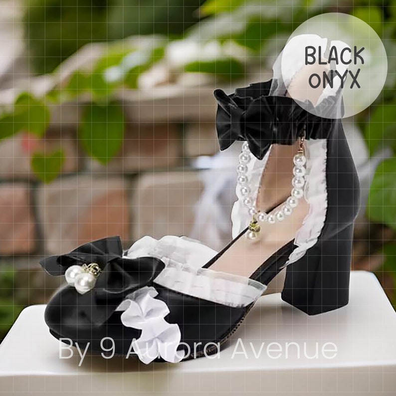 Femboy Shoes Crossdresser Shoes Sissy Shoes Transgender Shoes High Heel Mary Jane Style Women's Shoes For Men LGBTQ Maid Pearl lace ruffles bow black 9
