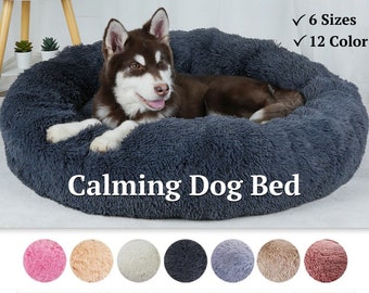 Calming Dog Bed, Donut Dog Bed, Faux Fur Dog Bed, Fluffy Pet Bed, Anti Anxiety Dog Bed For Couch, New Dog Gift, Round Dog Bed, Small Medium