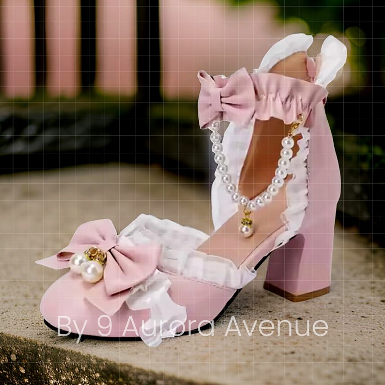 Femboy Shoes Crossdresser Shoes Sissy Shoes Transgender Shoes High Heel Mary Jane Style Women's Shoes For Men LGBTQ Maid Pearl lace ruffles bow pink